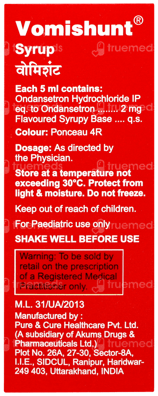 Vomishunt Strawberry Flavour Syrup 30ml