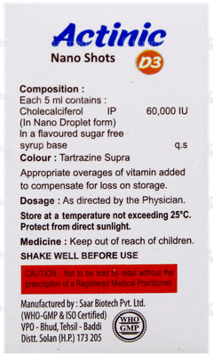 Actinic D3 Nano Shots Orange Flavour Sugar Free Solution 5Ml