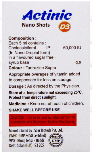 Actinic D3 Nano Shots Orange Flavour Sugar Free Solution 5Ml