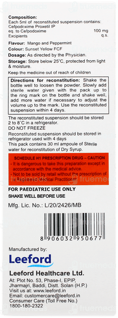 Cefredrox 100 Mango & Peppermint Flavour Suspension 30ml