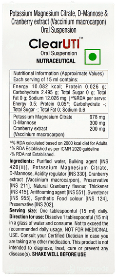Clear Uti Sugar Free Suspension 100ml