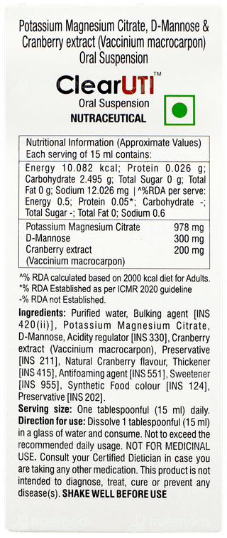Clear Uti Sugar Free Suspension 100ml