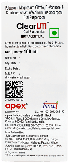 Clear Uti Sugar Free Suspension 100ml
