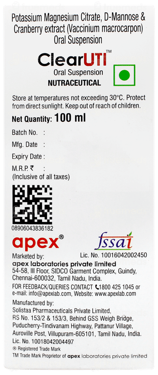 Clear Uti Sugar Free Suspension 100ml