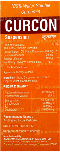Curcon Improved Formula With Tulsi And Ginger In Honey Flavour Suspension 100ml Curcon Improved Formula With Tulsi And Ginger In Honey Flavour Suspension 100ml