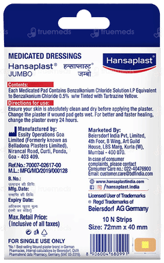 Hansaplast Jumbo Antiseptic Larger Wound Pad Strips 10