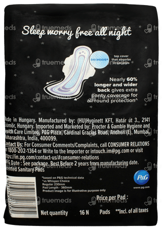 Whisper Bindazzz Nights Xxl+ Sanitary Pads 16