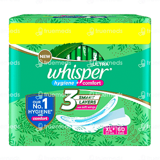 Whisper Ultra Clean With Herbal Oil Sanitary Pads Xl+ 60 Pads