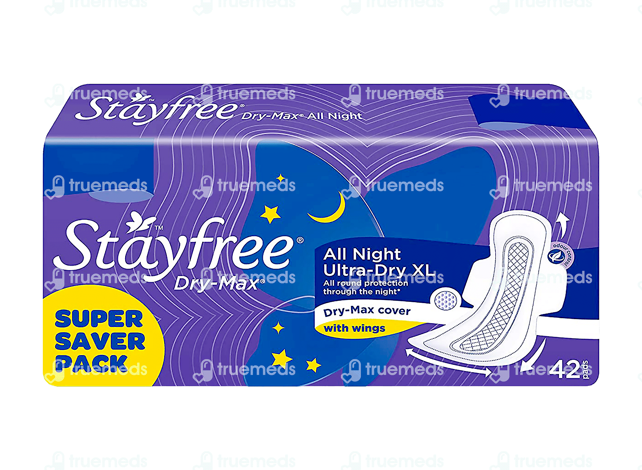 Stayfree Dry Max All Night Ultra Dry 42 Sanitary Pad - Uses, Side ...