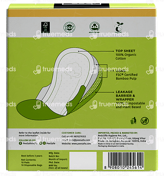 Pee Safe Biodegradable Sanitary Pads Regular Pack Of 10