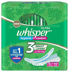 Whisper Ultra New Hygiene + Comfort Xl+ Sanitary Pads 50