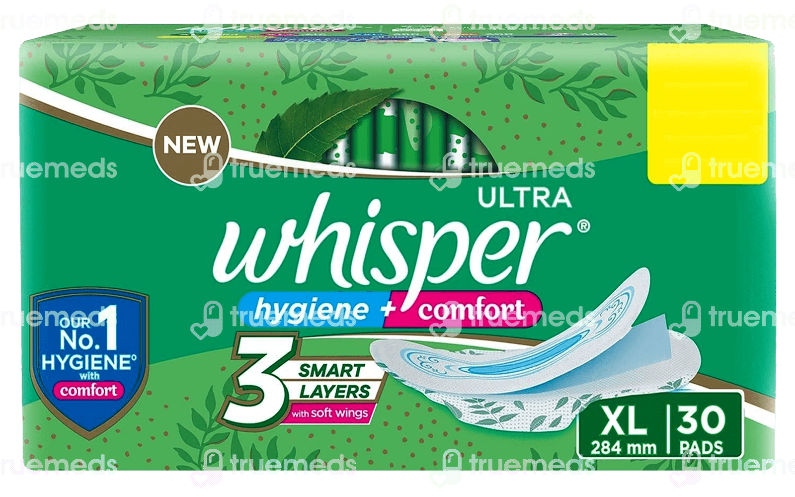 Whisper Ultra Clean Hygiene Comfort Xl Sanitary Pads 30 Uses, Side