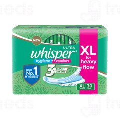 Whisper Ultra New Clean Hygiene + Comfort Xl Sanitary Pads 30