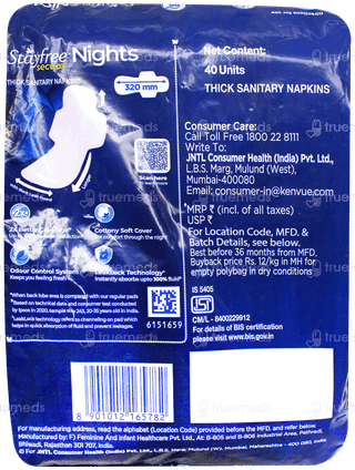 Stayfree Secure Nights Cottony Comfort Xxl Sanitary Pads 40