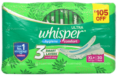 Whisper Ultra Clean Hygiene + Comfort Xl+ Sanitary Pads 30