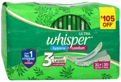 Whisper Ultra Clean Hygiene + Comfort Xl+ Sanitary Pads 30