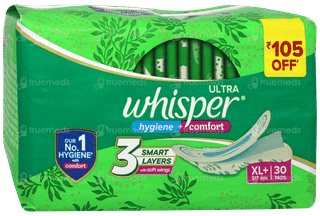 Whisper Ultra Clean Hygiene + Comfort Xl+ Sanitary Pads 30