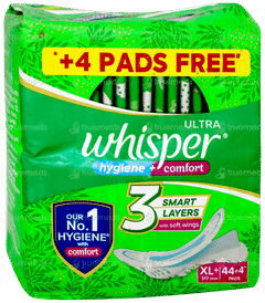 Whisper Ultra Hygiene + Comfort With Soft Wings Xl + Sanitary Pads 44 +4 Pads Free