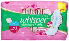 Whisper Ultra Soft Skin Love Soft Xl + Sanitary Pads 30 Whisper Ultra Soft Skin Love Soft Xl + Sanitary Pads 30