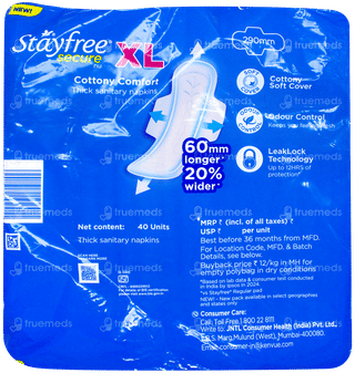 Stayfree Secure Nu Cottony Comfort Xl New Protection & Comfort Sanitary Pads 40