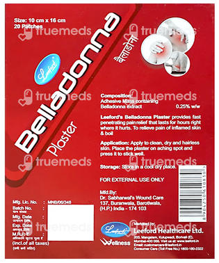 Belladonna Plaster (leeford) 10 X 16 Cm Pack Of 20