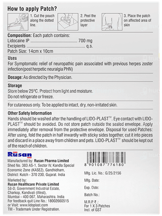 Lido Plast 700Mg Patches 3