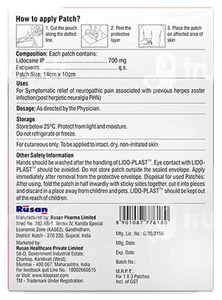Lido Plast 700Mg Patch 1