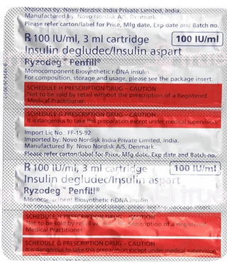 Ryzodeg Penfill 100Iu Cartridges 3Ml Pack Of 5 Injections
