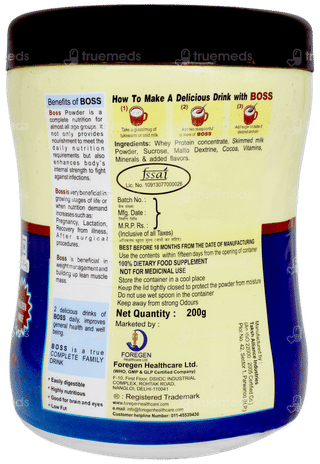 Boss Whey Protein With Dha Chocolate Flavour Powder 200gm
