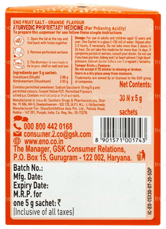 Eno Fruit Salt Orange Flavour Sachet 5Gm