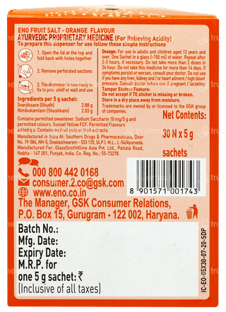 Eno Fruit Salt Orange Flavour Sachet 5Gm