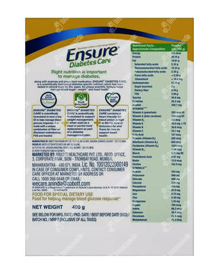 Ensure Diabetes Care Vanila Powder 400 Gm - Uses, Side Effects, Dosage,  Price