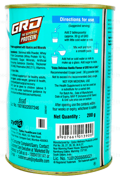 Grd Superior Whey Protein Vanilla Flavour Powder 200gm