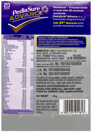 Pediasure Advance + Vanilla Flavour Refill Powder 400Gm