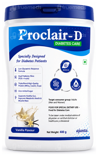 Proclair D Diabetes Care Vanilla Flavour Zero Added Sugar Powder Jar 400Gm