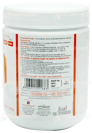 Semital Advanced Nutrition Vanilla Flavour No Added Sugar Powder Jar 500Gm