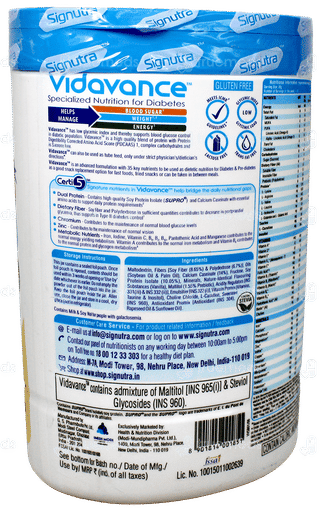 Vidavance Vanilla Flavour Sucrose Free Powder Jar 400Gm