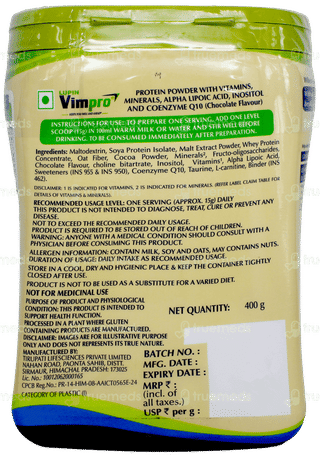 Lupin Vimpro Chocolate Flavour Powder Jar 400Gm