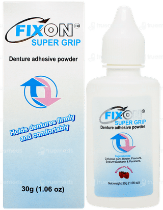 Fixon Super Grip Strawberry Flavour Denture Adhesive Powder 30gm