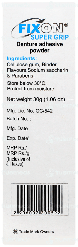 Fixon Super Grip Strawberry Flavour Denture Adhesive Powder 30gm