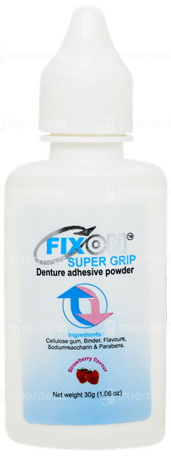 Fixon Super Grip Strawberry Flavour Denture Adhesive Powder 30gm