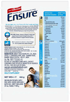 Ensure New And Improved Chocolate Flavour Refill Powder 400gm