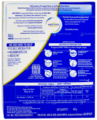 Nestle Nan Pro 3 After 12 Months Up To 18 Months Follow Up Formula Refill Powder 400gm