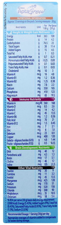Nutricia Aptagrow 3+ Years Chocolate Flavour Powder 400gm