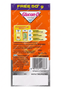 Glucon D Tangy Orange Flavour Refill Powder 75gm With 50gm Free