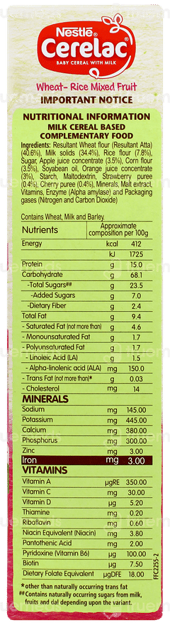 Nestle Cerelac Wheat Rice Mixed Fruit From 10 To 24 Months Baby Cereal 300gm