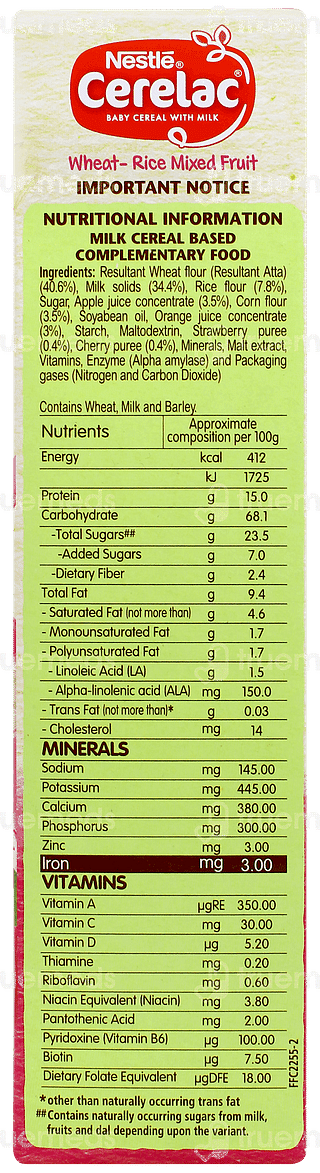 Nestle Cerelac Wheat Rice Mixed Fruit From 10 To 24 Months Baby Cereal 300gm