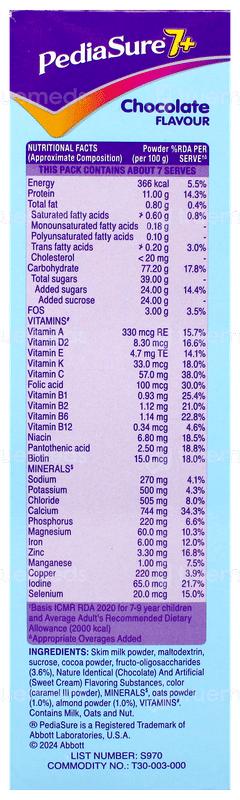 Pediasure 7+ With Oats & Almond Chocolate Flavour Powder Refill 200Gm