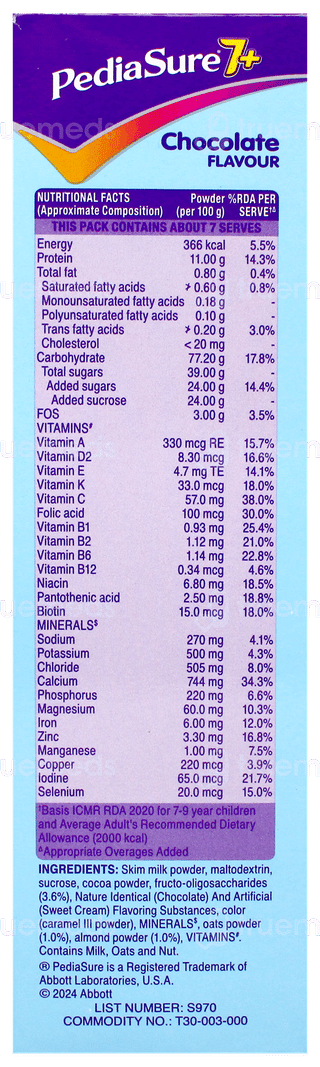Pediasure 7+ With Oats & Almond Chocolate Flavour Powder Refill 200Gm