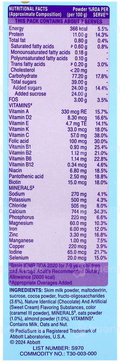 Pediasure 7+ With Oats & Almond Chocolate Flavour Powder Refill 200Gm
